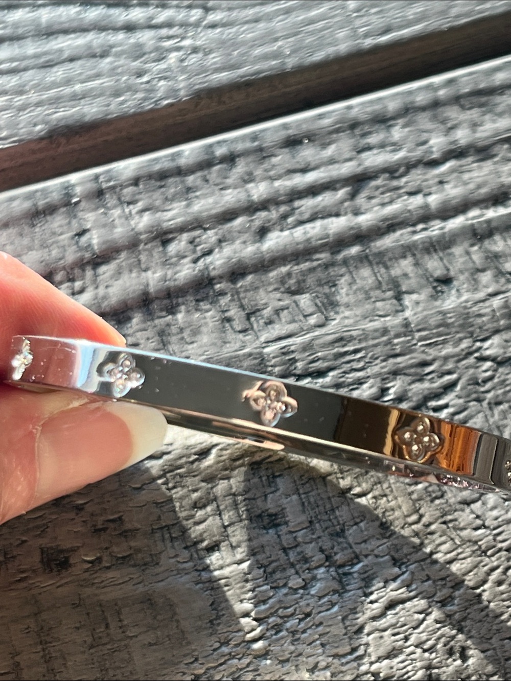 Silver Clover Accent Bangle Bracelet
